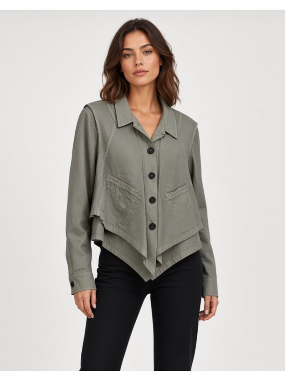 Hei Hei Anthropologie khaki Layered Asymmetrical Button Down Jacket Medium M